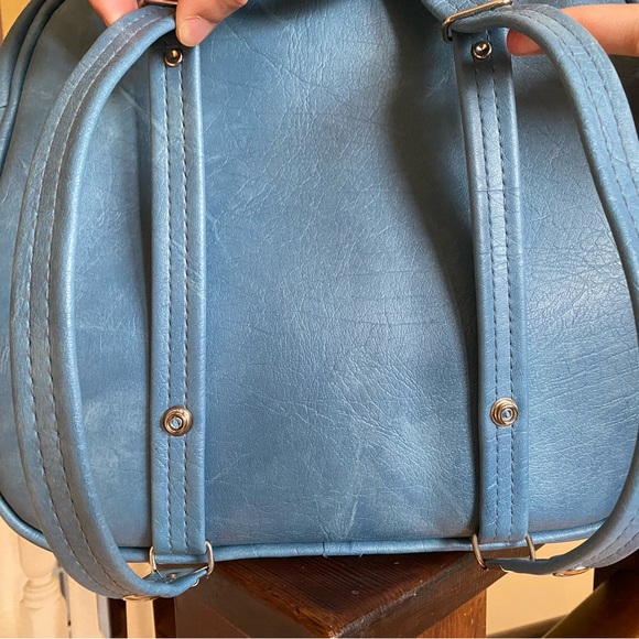 🔵 Vintage Pam Am Like Blue faux leather travel carry-on bag 🧳 made in 🇨🇦 - Picture 7 of 12